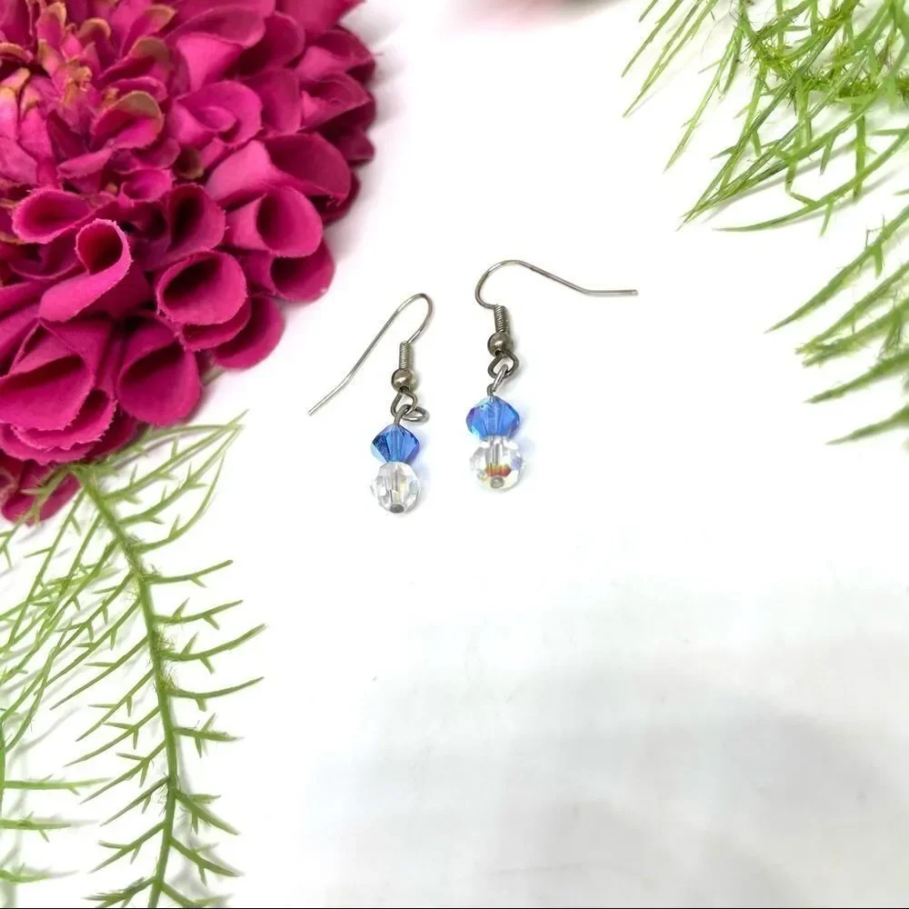 ⚜️Blue Aurora Borealis Glass Crystal Earrings